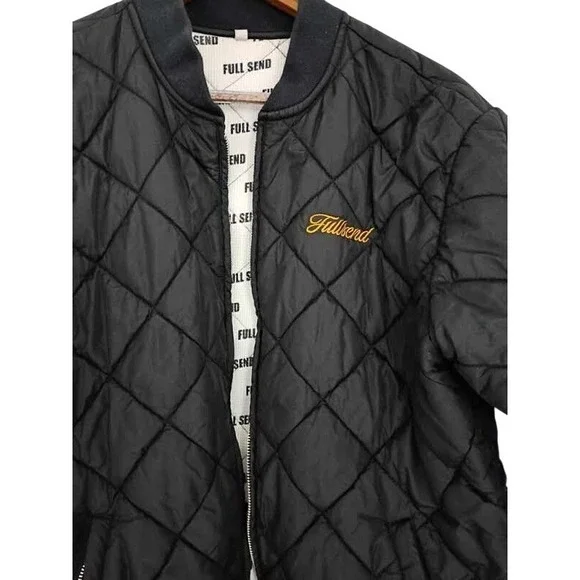 FULL‎ SEND Quilted Bomber Jacket Black Embroidered Logo Men's Size M